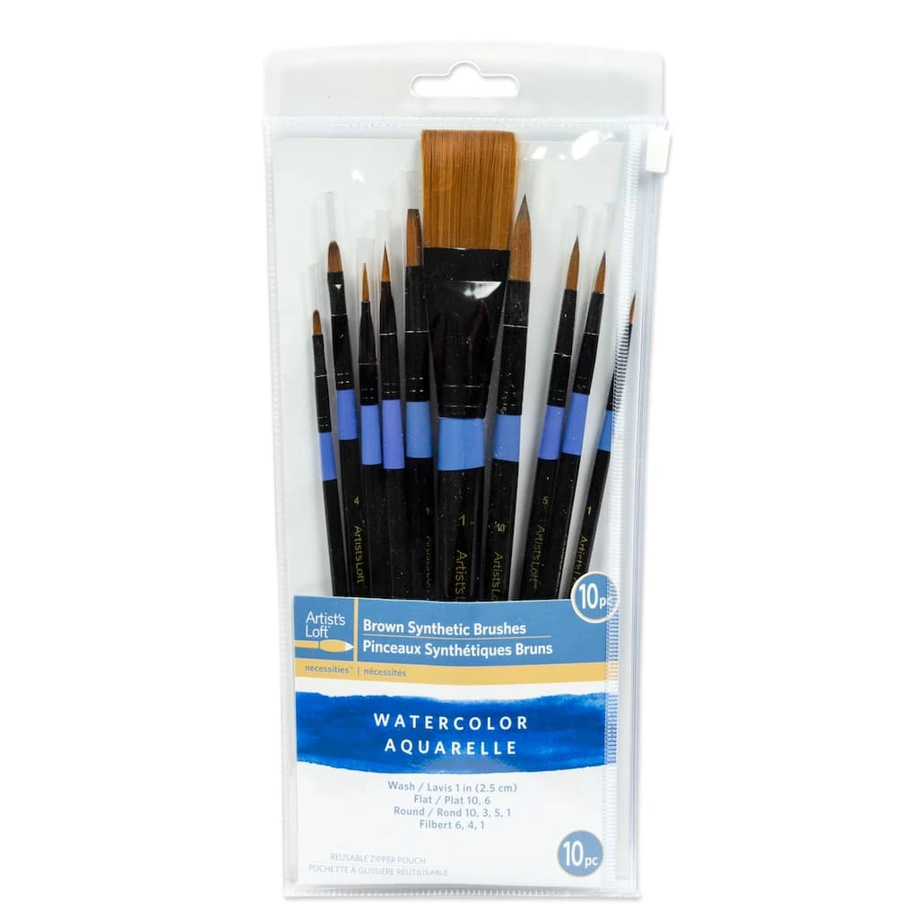 Best Sale ๐ฅ 12 Packs: 10 ct. (120 total) Necessities™ Brown Synthetic Watercolor Brush Set by Artist's Loft™ by Artists Loft ๐ - Image 3