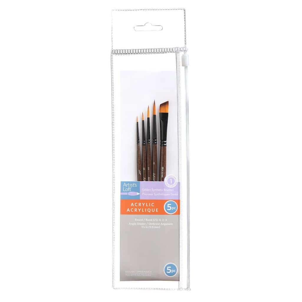 Best deal โ๏ธ Golden Synthetic Acrylic 5 Piece Brush Set by Artist's Loft™ by Artists Loft ๐งจ - Image 3