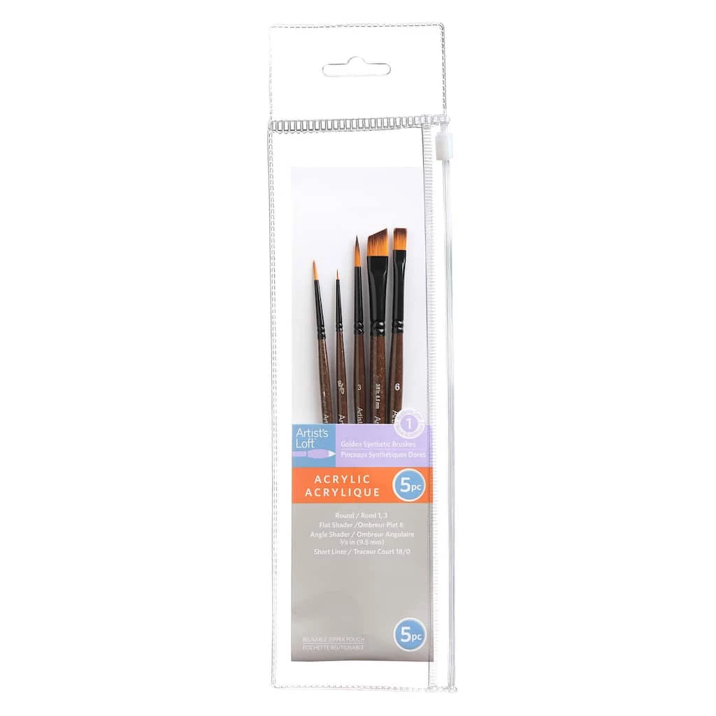 Cheapest 🧨 Golden Synthetic Acrylic 5 Piece Brush Set by Artist's Loft™ by Artists Loft ❤️ - Image 2